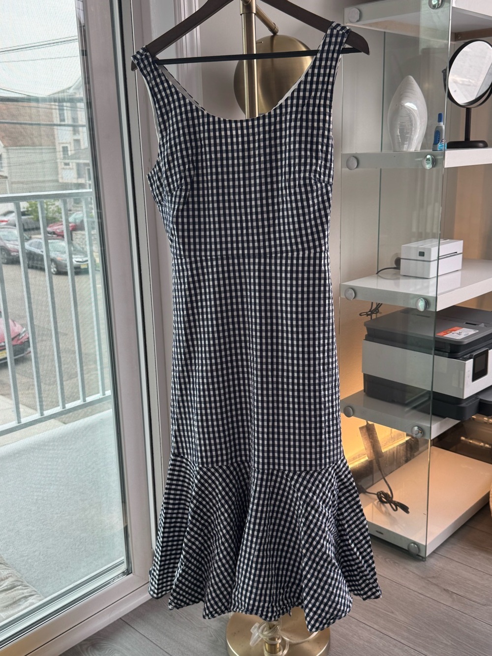 J. Crew Blue and White Gingham Midi Dress with Fluted Hem | 12T - Picture 1 of 9